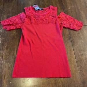 I.N.C Red Knit Shirt with Lace Size Large
